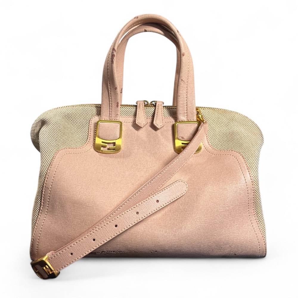 Fendi Chameleon Large Tote Pink Leather Canvas Crossbody Bag Entrupy Authentic